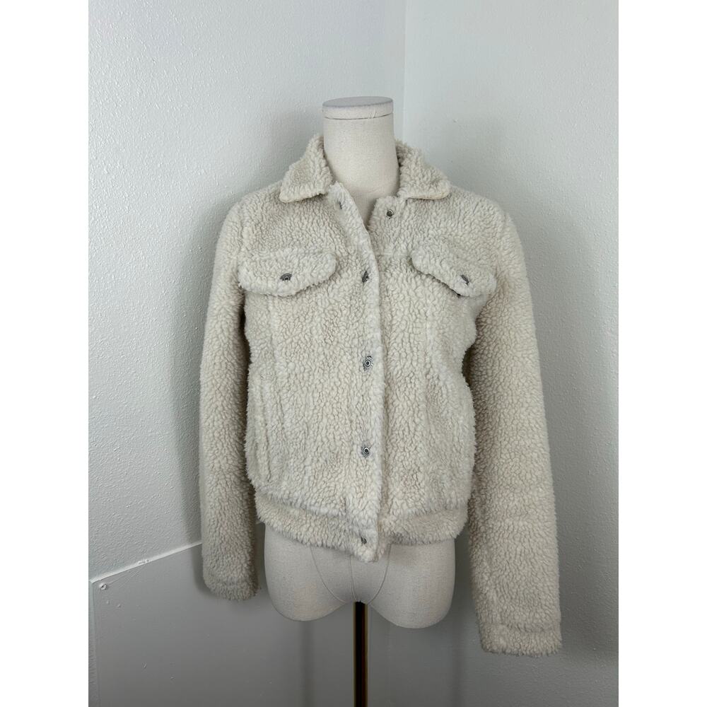 Abercrombie & Fitch Cropped Sherpa Trucker Jacket White XS - Picture 2 of 8